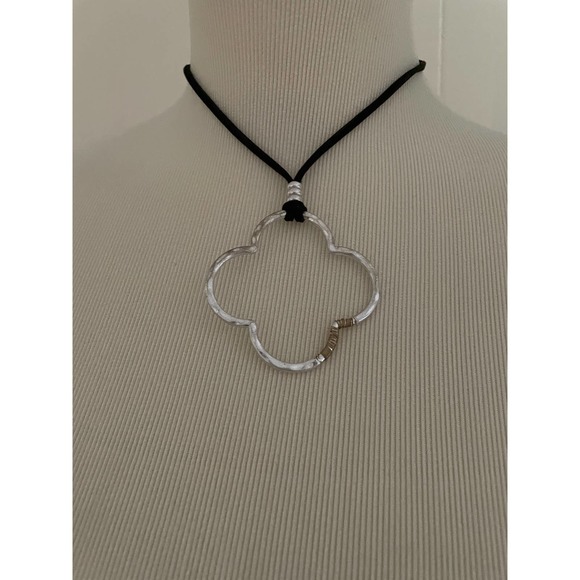 Silver  Clover Charm Necklace Handmade Adjustable Length - Picture 1 of 7